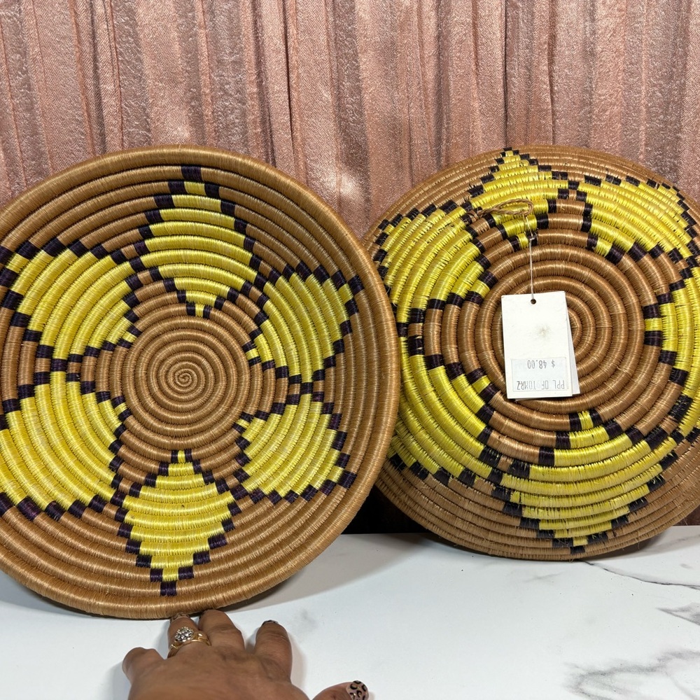 Handcrafted Rwanda 12" Handmade Woven Basket set-w/ Tags